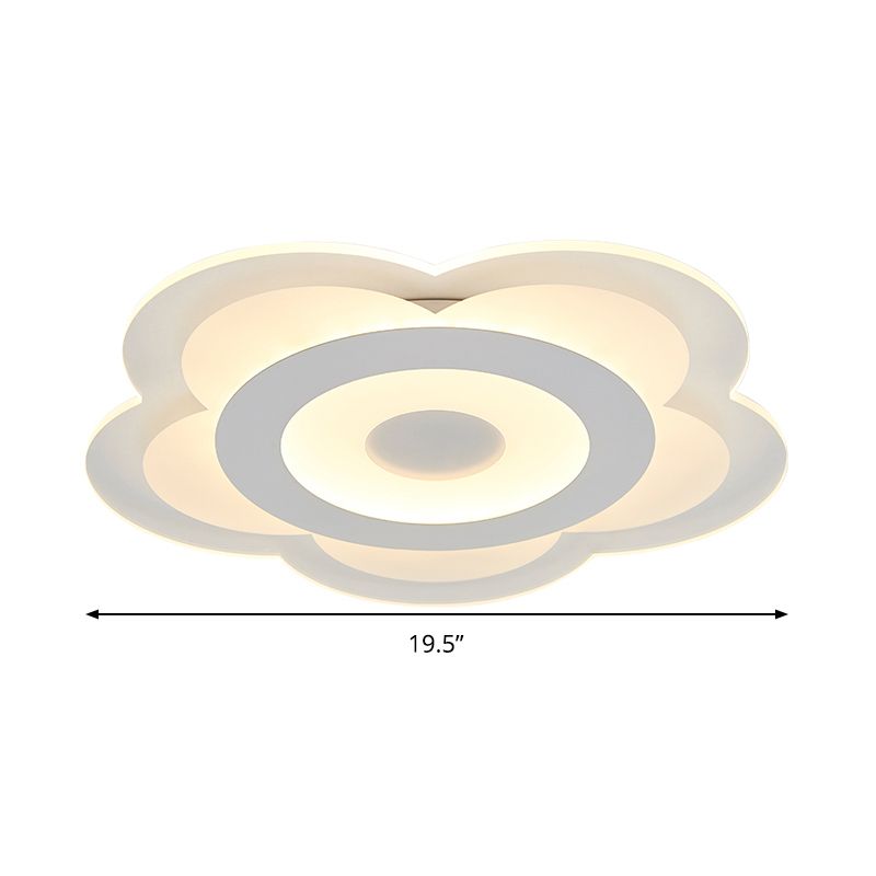 16"/19.5" W Simple 5-Petal LED Flush Lamp Super Thin Opaque Acrylic White Ceiling Lamp in Warm/White Light