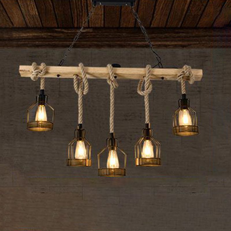 Linear Island Lighting Retro Style Wood Chandelier Lights for Bar