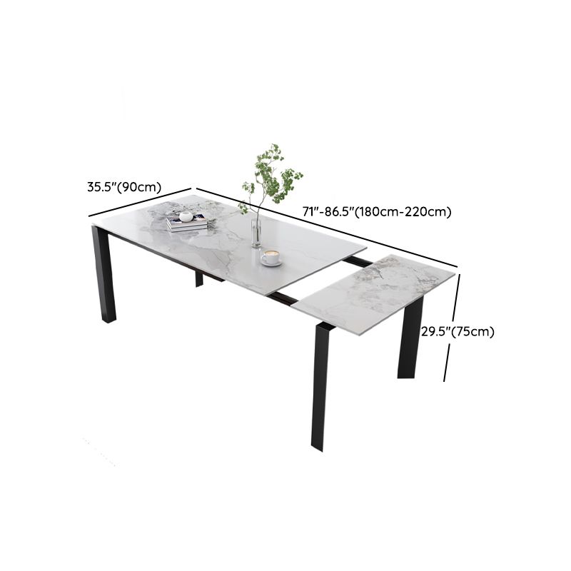 Modern Rectangular Stone Top Dining Table Extendable for Small Spaces in Grey
