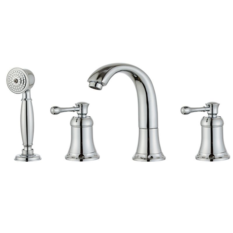 Modern Deck Mounted Lever Handle Bathroom Faucet with Handheld Shower Head