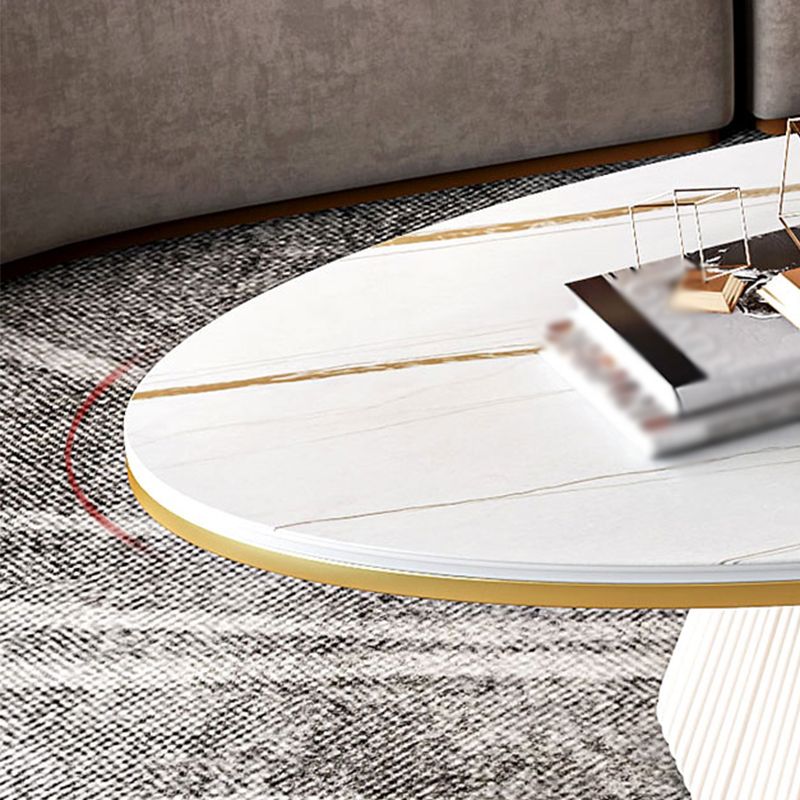 Modern Style Oval Coffee Table Metal Base on Top of Black Gold/platinum/white Slate