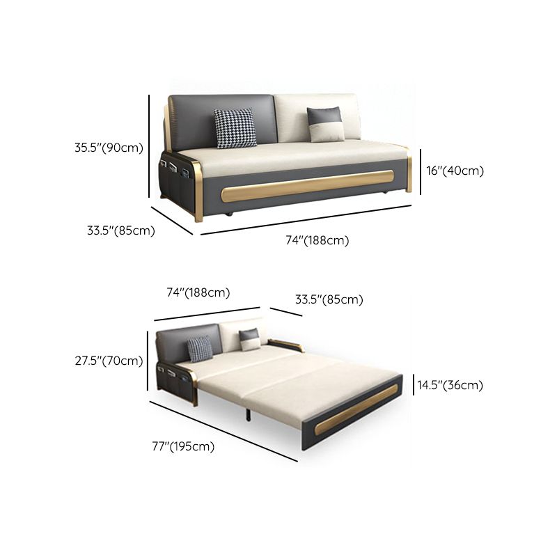 Modern Style 33.46" Wide Sofa Bed Faux Leather Sleeper Sofa with Storage