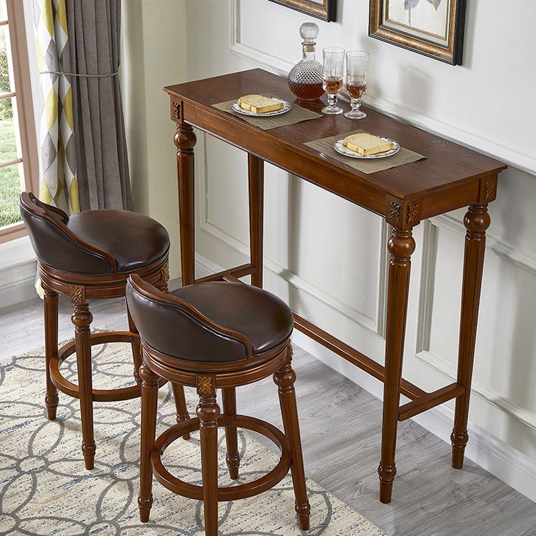 Brown Solid Wood Cocktail Bar Table Rectangle Footrest Indoor Bar/Dinette Table