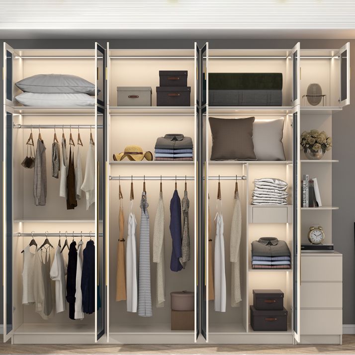 Engineered Wood Armoire with Glass Doors Modern Cabinet for Bedroom