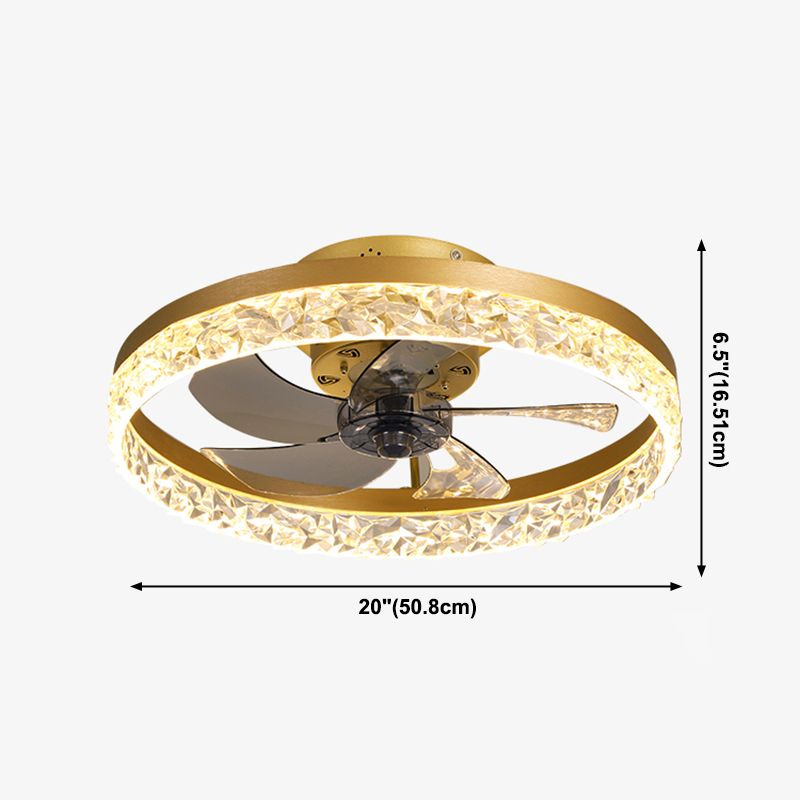 Kristallkreisförmige LED -Deckenventilatoren in der modernen Einfachheit Schmiedeeisen Flush Mount für Innenräume