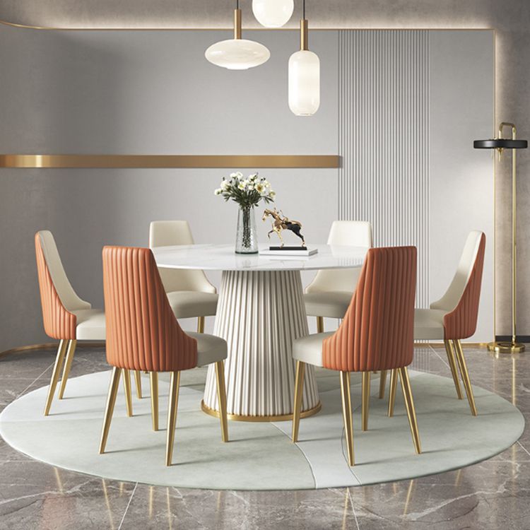 Glam Dining Table Set 1/2/3/5/7 Pcs Round White Dining Table with Side Chairs