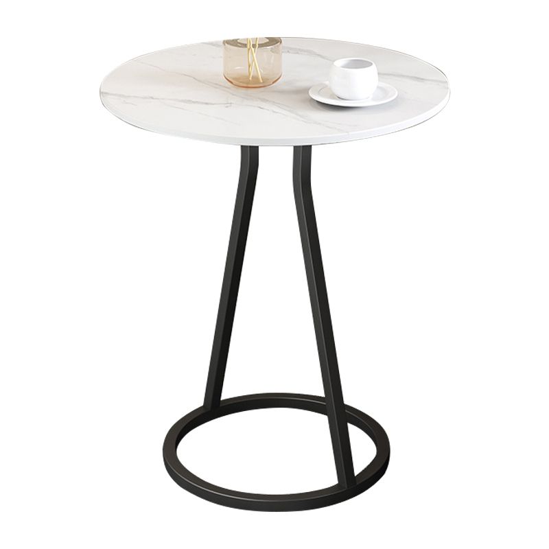 Modern 23.6" Tall Round Slate Top Side Table Iron Pedestal End Table