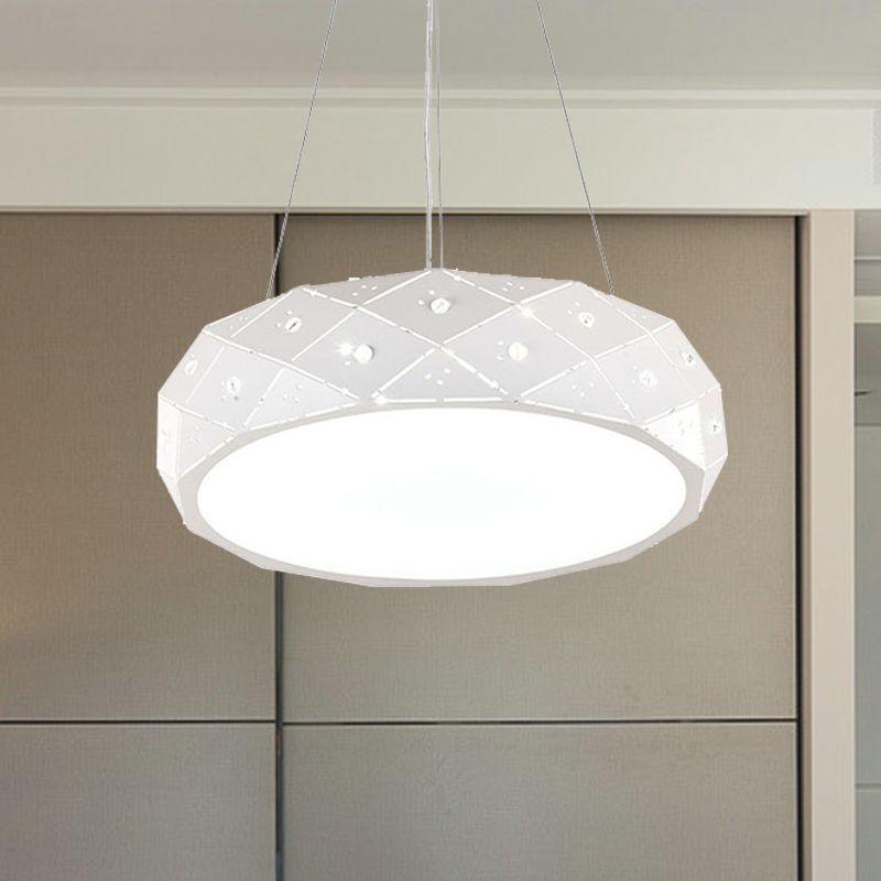 Luz de colgante de tambor geométrico LED moderno de metal blanco colgante colgante para un cargo en cálido/blanco/neutral, 12 "/18" /25.5 "de ancho