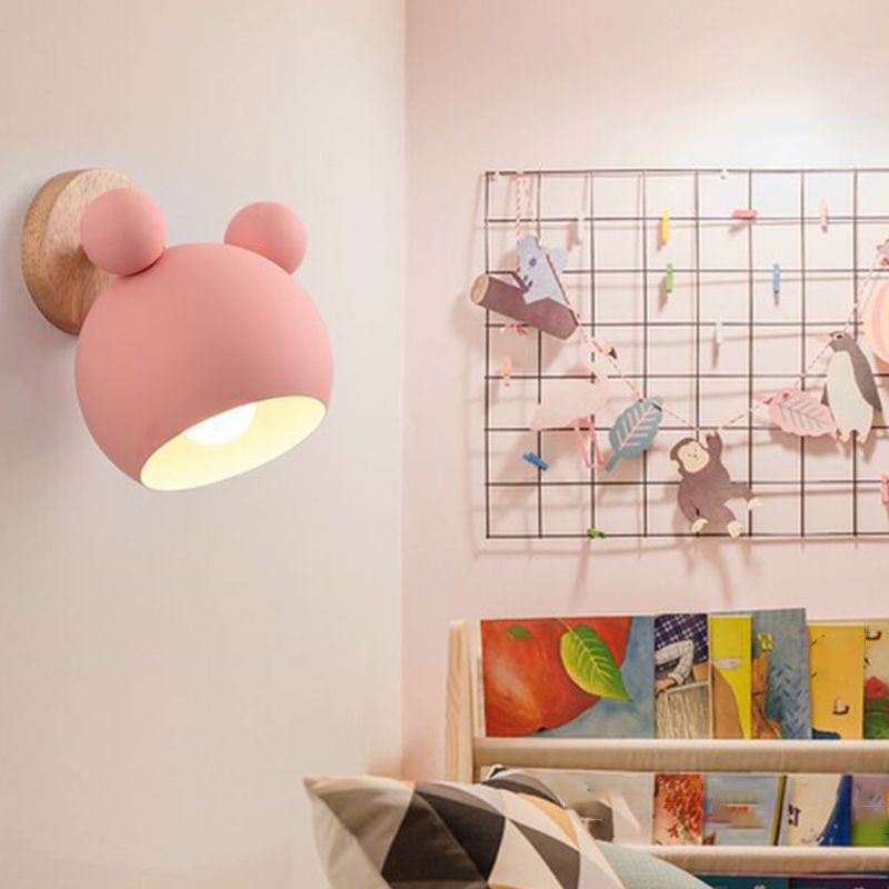 Children Wood Wall Light Polish Finish Flush Mount Lighting for Room