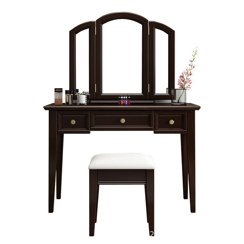 Traditional Style 3 -Drawer Wooden Vanity Mirror Makeup Table