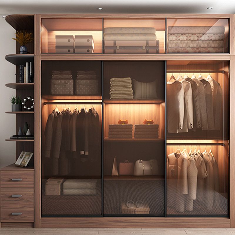 Brown Engineered Wood Wardrobe Armoire Modern Wardrobe Closet