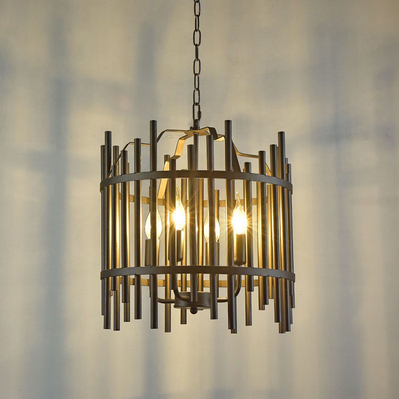 Strapped Cage Metal Chandelier Light Traditional 4 Lights Dining Room Pendant Lighting