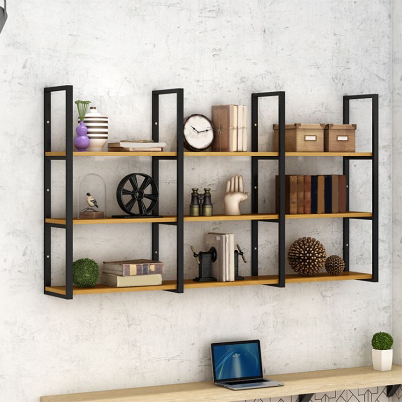 Contemporary Wooden Bookshelf Closed Back Floating Natural Bookcase