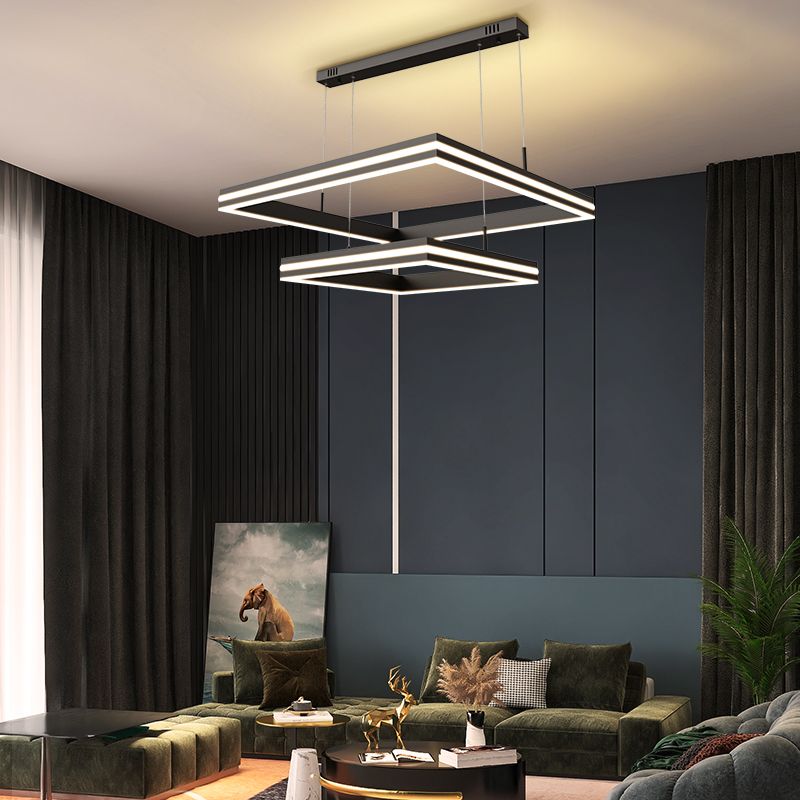 Luces de lámpara de araña de forma cuadrada de metal moderno 2 accesorios de iluminación de lámpara de luz