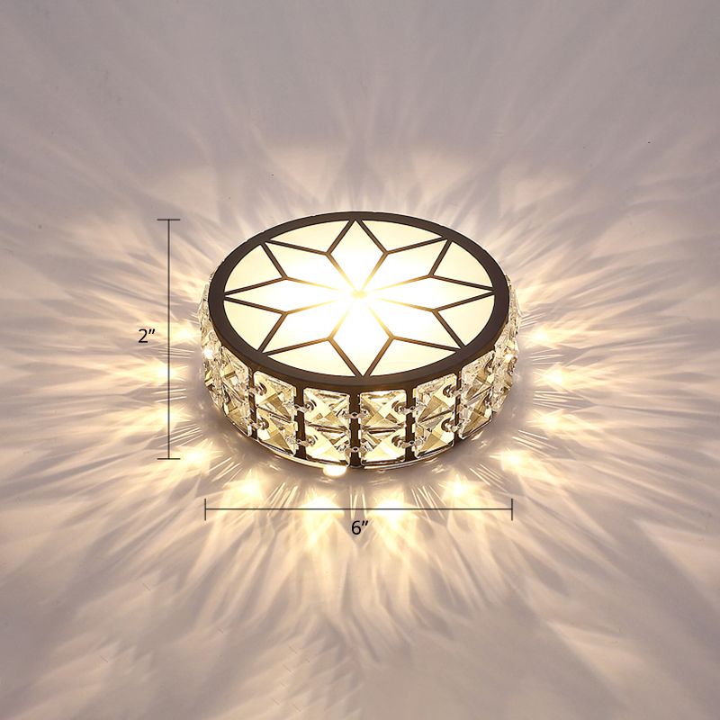 Metal Round LED Ceiling Spotlight Minimalist Black Flush Mount Lighting with Inserted Crystals
