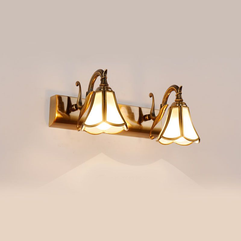1-Light Glass Geometric Shade Wall Sconce Modern Style Mirror Wall Lighting in Brass