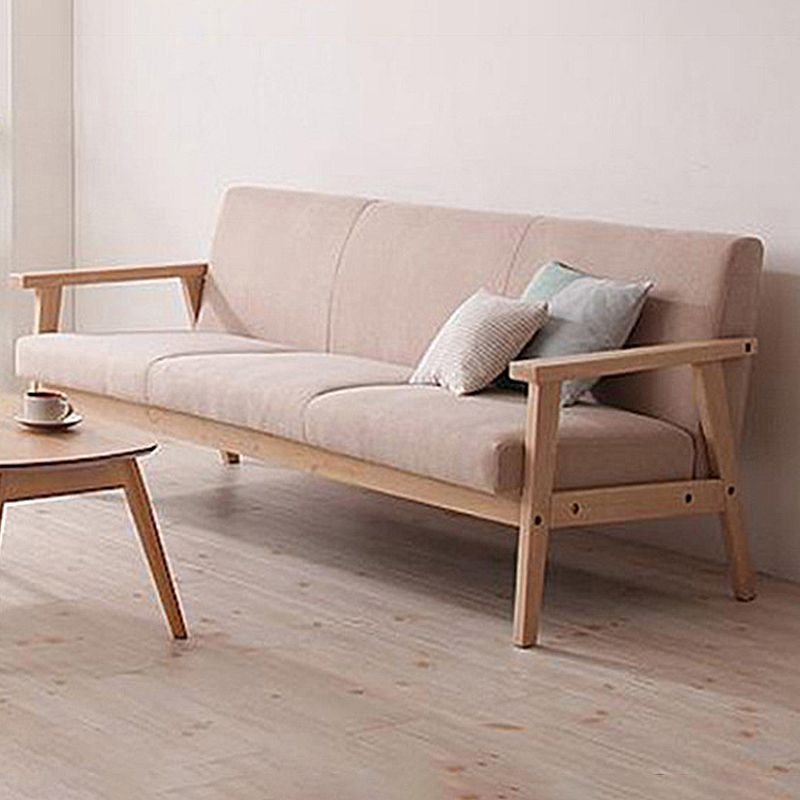 Solid Wood Solid Color Sofa Stationary Sewn Pillow Back Settee for Living Room