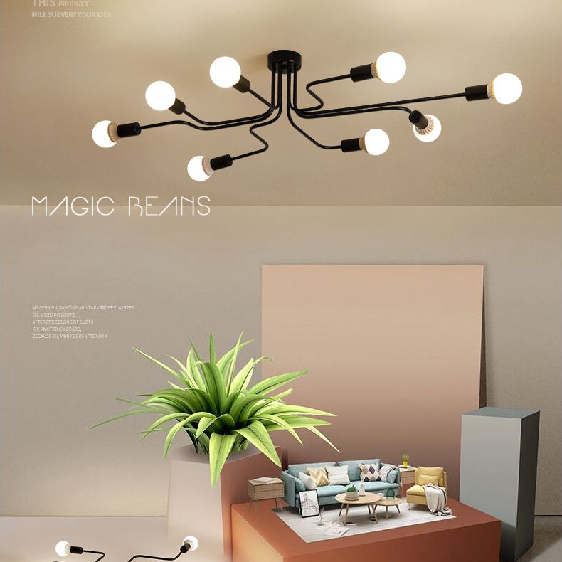 Luz de techo de semi rascilla estilo loft starburst starburst metal luminato de montaje semi descarte en negro