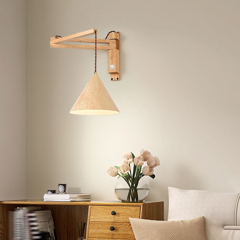 Cone Shape Wood Vanity Lamp Modern Style 1 Light Vanity Light Fixture