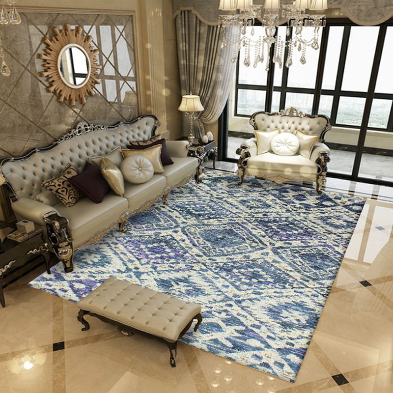 Navy Traditional Rug Polyester Graphic Rug Non-Slip Backing Rug for Home Decor