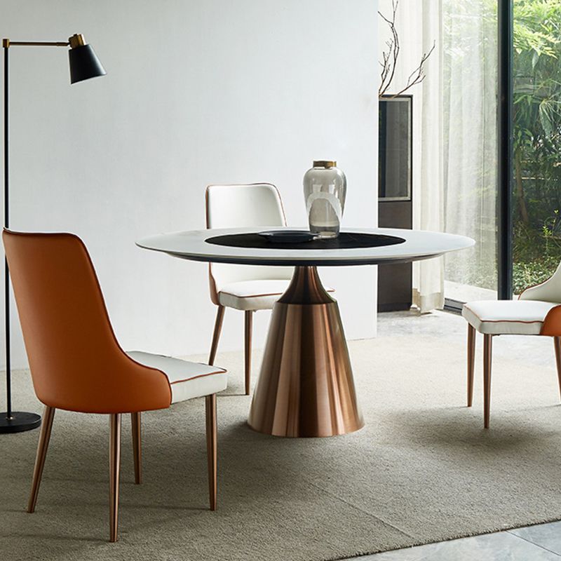 Glam Dining Round Table Sintered Stone Table with Metal Legs for Home