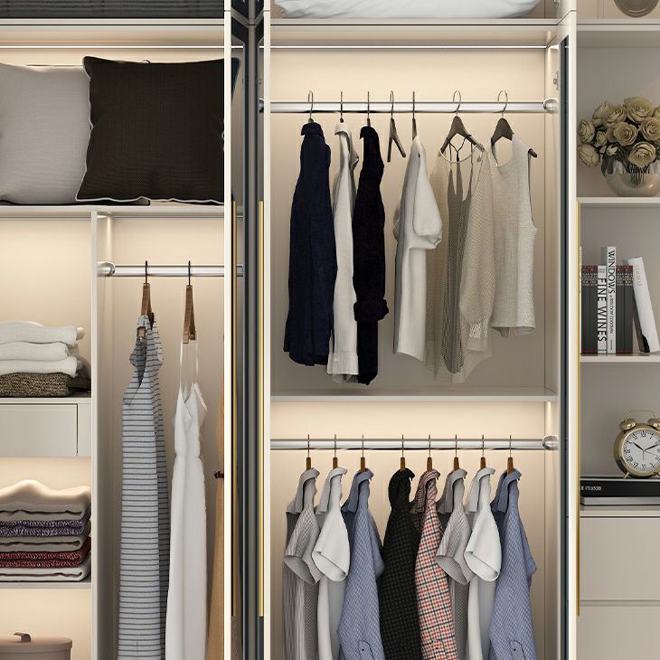 Engineered Wood Armoire with Glass Doors Modern Cabinet for Bedroom