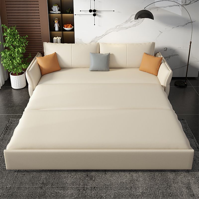 Convertible Faux Leather Sofa Bed Contemporary Flared Arms Sofa Bed in White