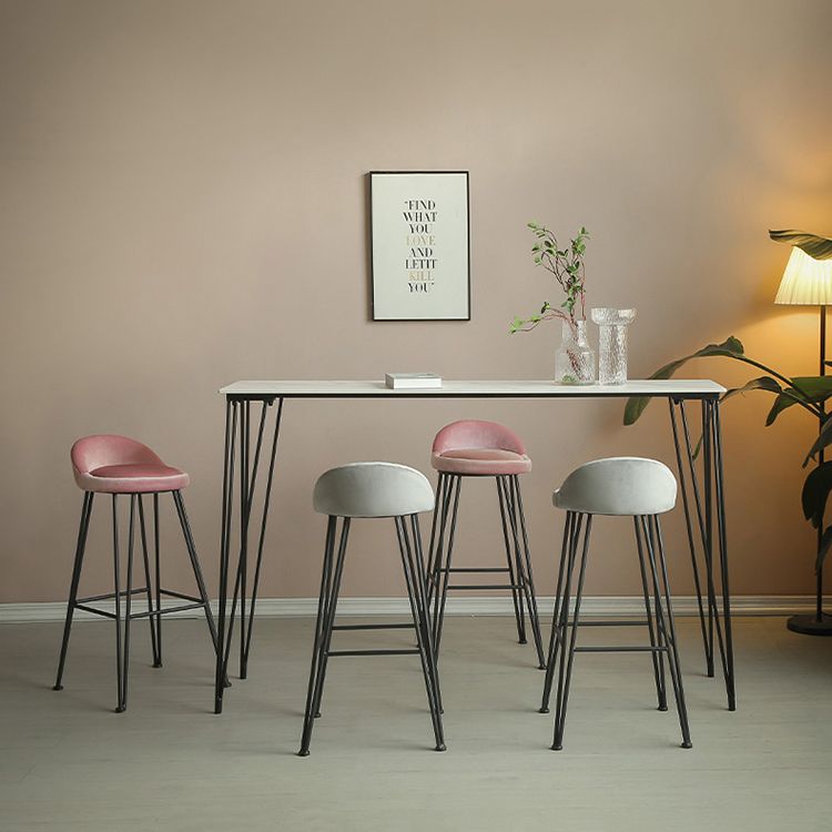 Industrial Footrest Counter & Bar Stool Low Back Indoor Velvet Counter Stool