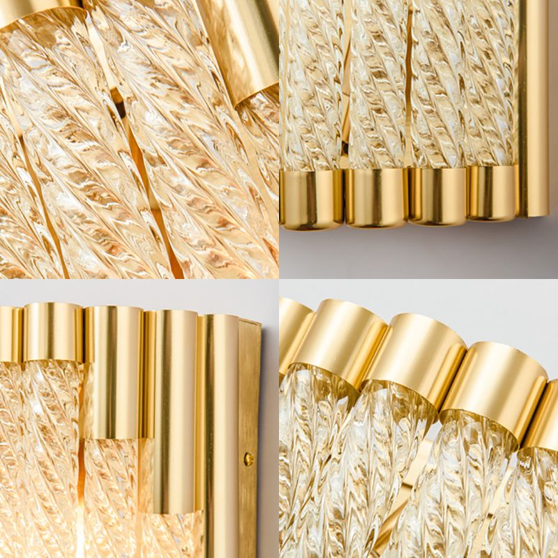 Retro 2 Lights Wall Mounted Lighting Gold Tube Sconce Light Fixture with Crystal Shade