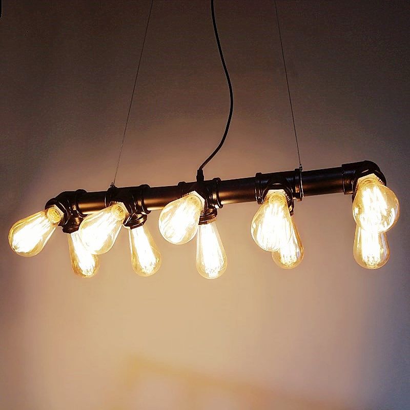 Black Finish Piping Island Lamp Industrial Style Metal Dining Room Hanging Light Fixture