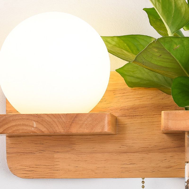 Modern Style Ball Shade Wall Light Wood 1 Light Sconces for Bedroom without Plant