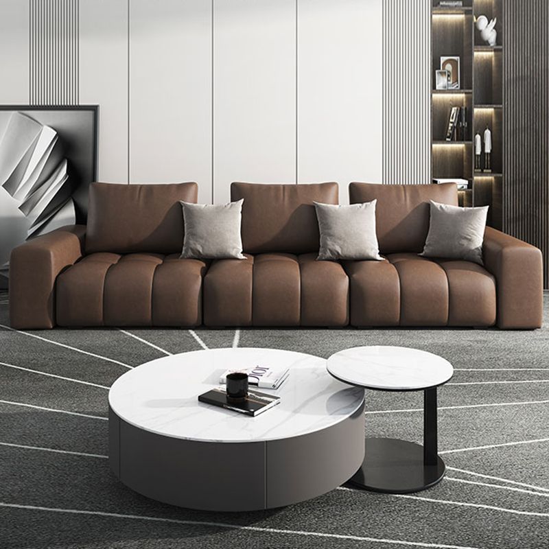 American Traditional Faux Leather Cushions Sectionals 37.4"High Square Arm Sofa,Dark Brown