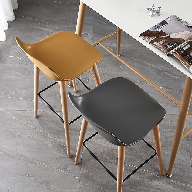 Nordic Style Plastic Wood Barstool 4 Legs Backrest Colorful Bar Stool, Set of 2