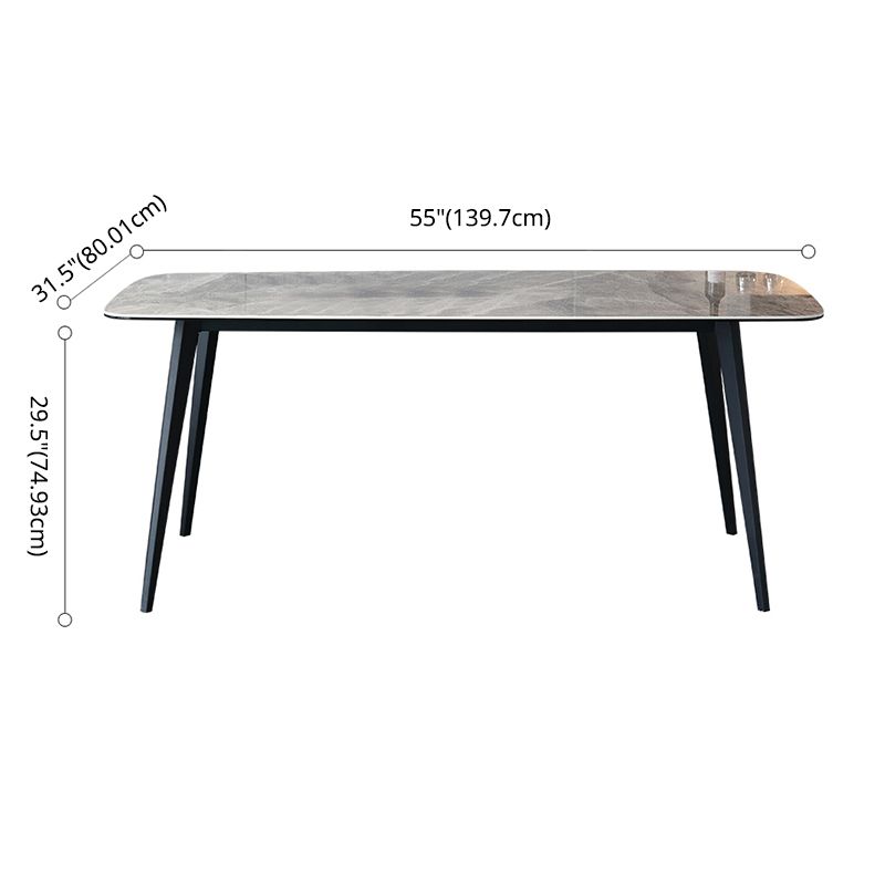 Contemporary Style Sintered Stone Dining Table with Grey Fixed Table and 4 Legs Base