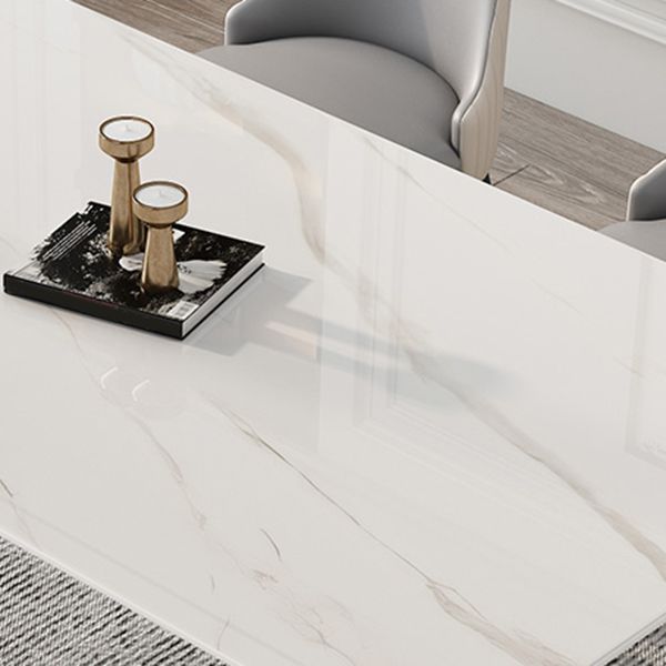 Rectangle 4 Legs Mid-Century Table White Tone Fixed Table of Sintered Stone