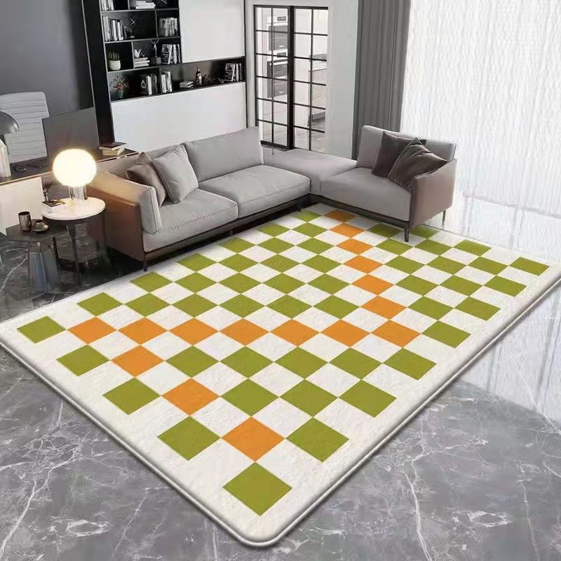 Orange Modern Carpet Polyester Check Pattern Carpet Washable Carpet for Living Room