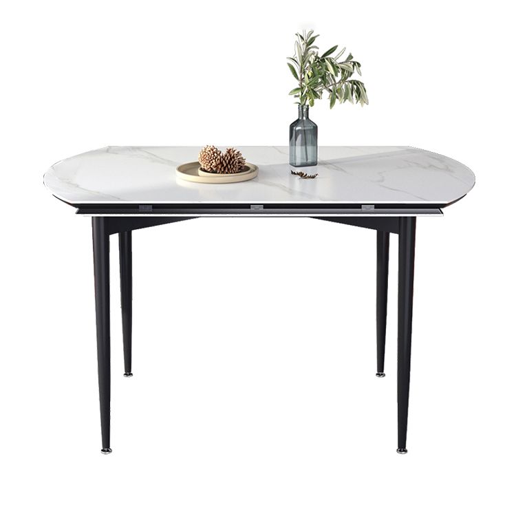 Simplicity Round Dining Table Sintered Stone Table with 4 Black Legs for Dining Room