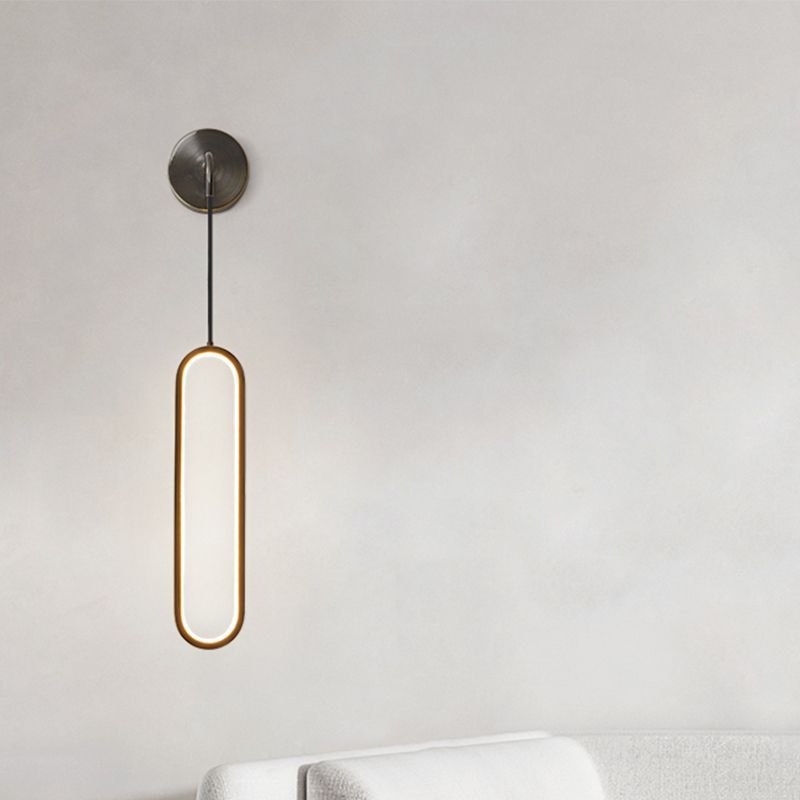 Metal Oval Shade Wall Sconce Modern Style Single Light Wall Mount Lighting in Black