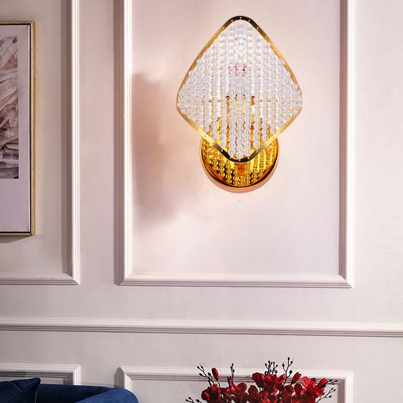 Clear Crystal Beaded Wall Light Fixture Modern Stylish 1 Head Golden Wall Mounted Light with Rhombus Shape