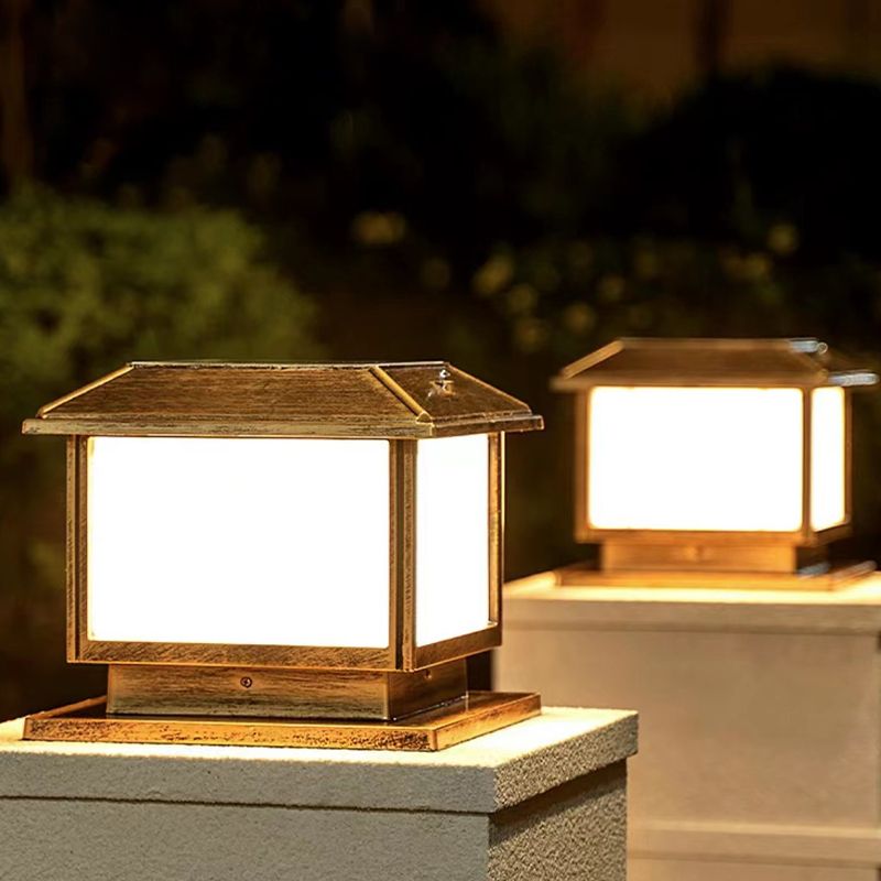 Rectangle Shape Metal Solar Pillar Lamp Modern Style 1 Light Waterproof Outdoor Light