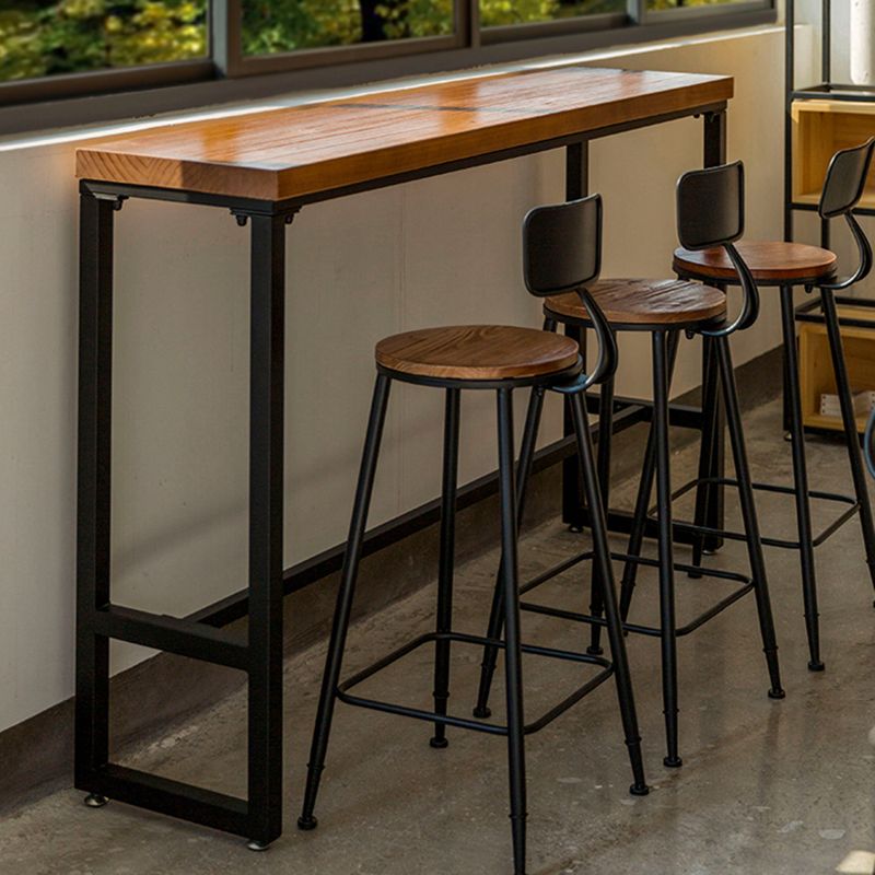 Industrial Bar Height Table Solid Wood Top Bistro Bar Table with Trestle Base