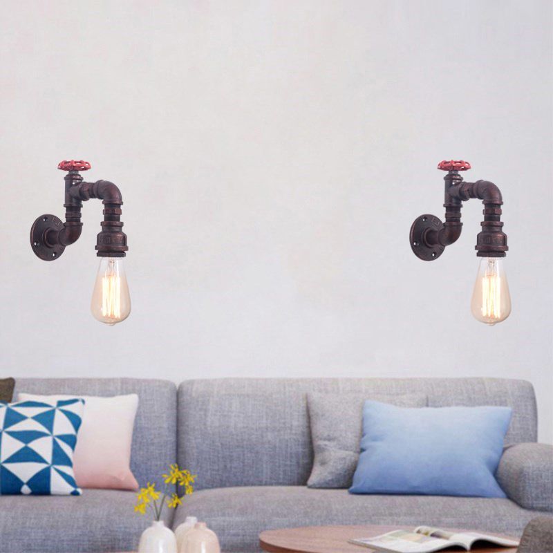 1-Light Industrial Wrought Iron Wall Sconce Pipe and Gauge Wall Light Lamp for Dining Room