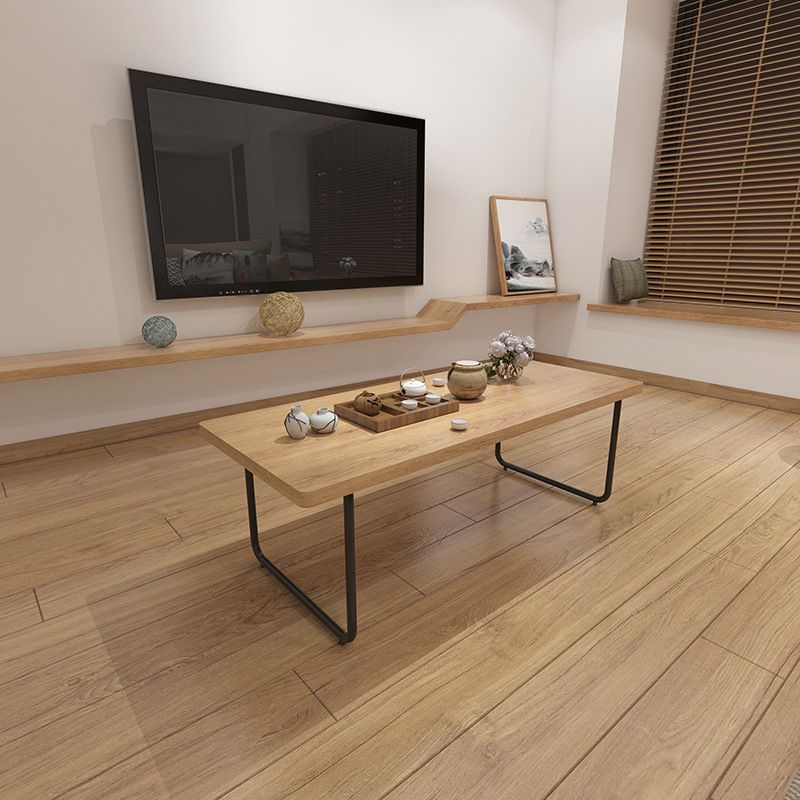Scandinavian Rectangle Cocktail Table with Pine Wood Top and Iron Sled Base