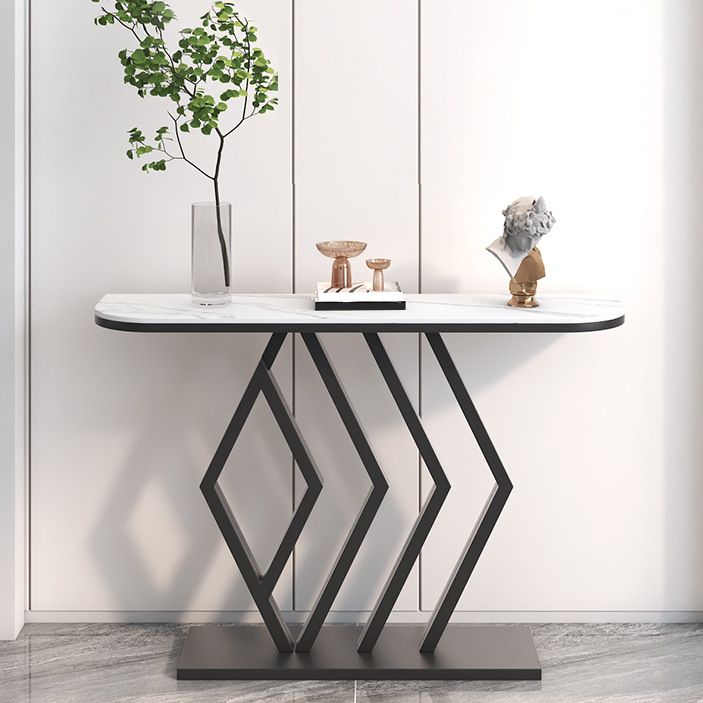 11" Wide Stone Contemporary Console Table Half Moon Console Sofa Table
