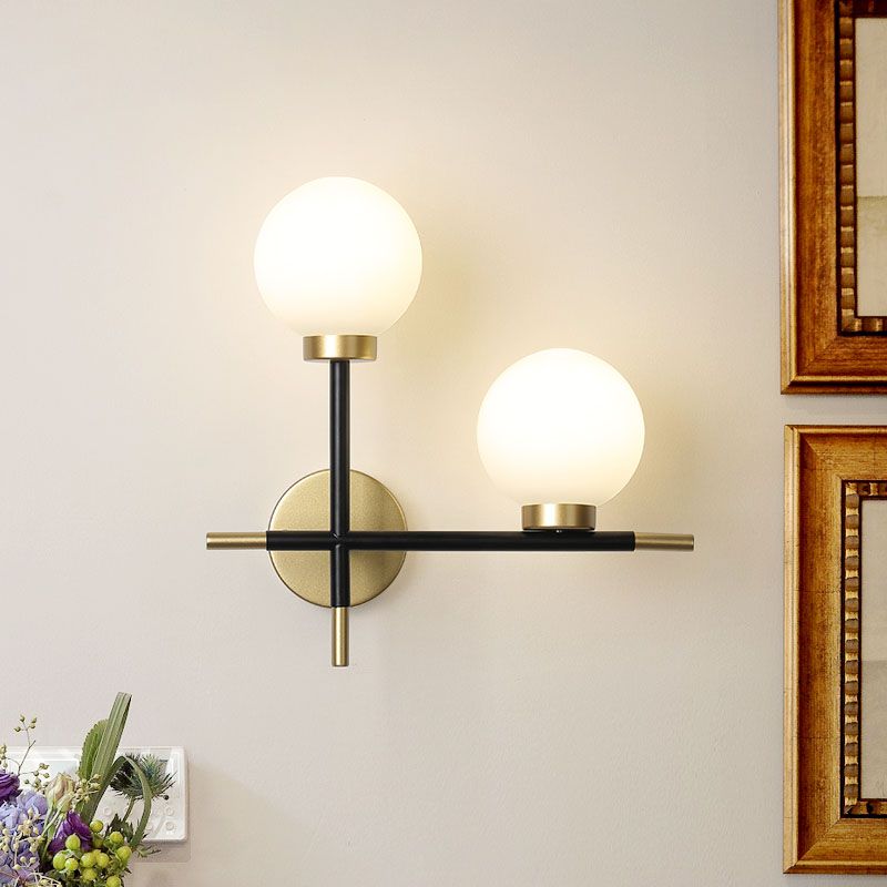 Globe Sconce Light Fixture Simplicity Style Glass Bedroom Wall Sconce Lighting in Gold-Black
