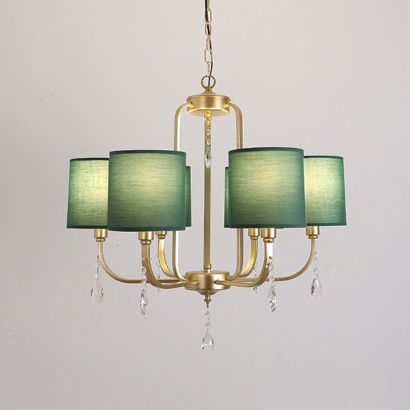 6-Light Chandelier Lighting Fixtures American Style Cylinder Suspension Light with Fabric Shade