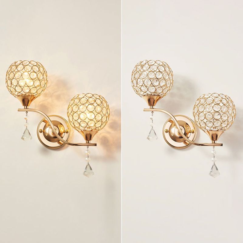 Modernism Ball Wall Light Fixture Crystal Living Room Wall Sconce in Gold