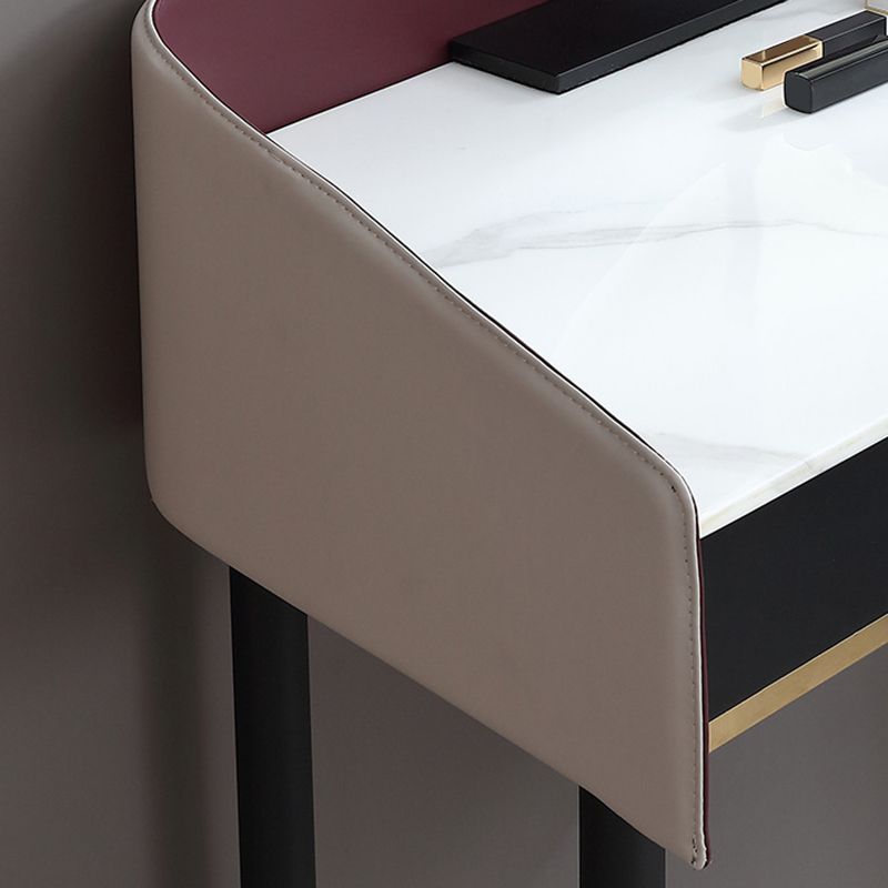 Contemporary Simple Stone Vanity Makeup Table Set with Mirror & Stool