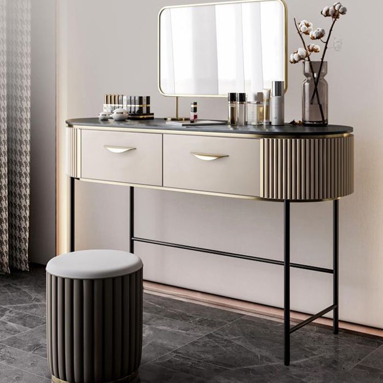 Vanity Set with 2 Storage Drawers 17.71" Wide Dresser with Mirror and Padded Stool