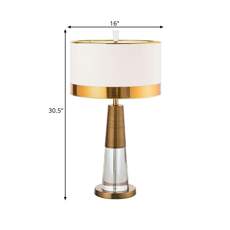 1 lampe de tête de tête contemporain de tambour de tambour de la nuance Lumière en blanc en blanc avec une base en cristal transparent